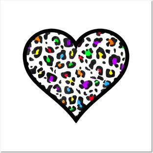 Rainbow Leopard Print Heart Posters and Art